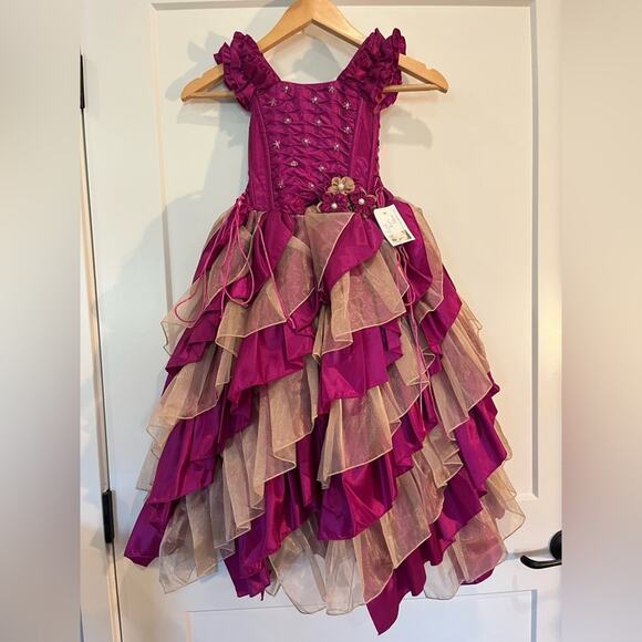 NWT Hand beaded girls formal corset tiered magenta and gold gown sz 3 -  sanvalentin.cl